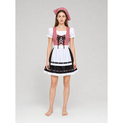 Bavarian dirndl-style costume with bonnet