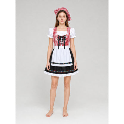 Bavarian dirndl-style costume with bonnet