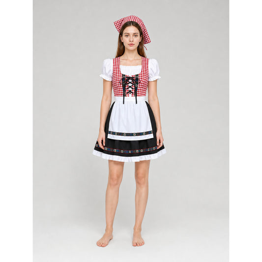Bavarian dirndl-style costume with bonnet