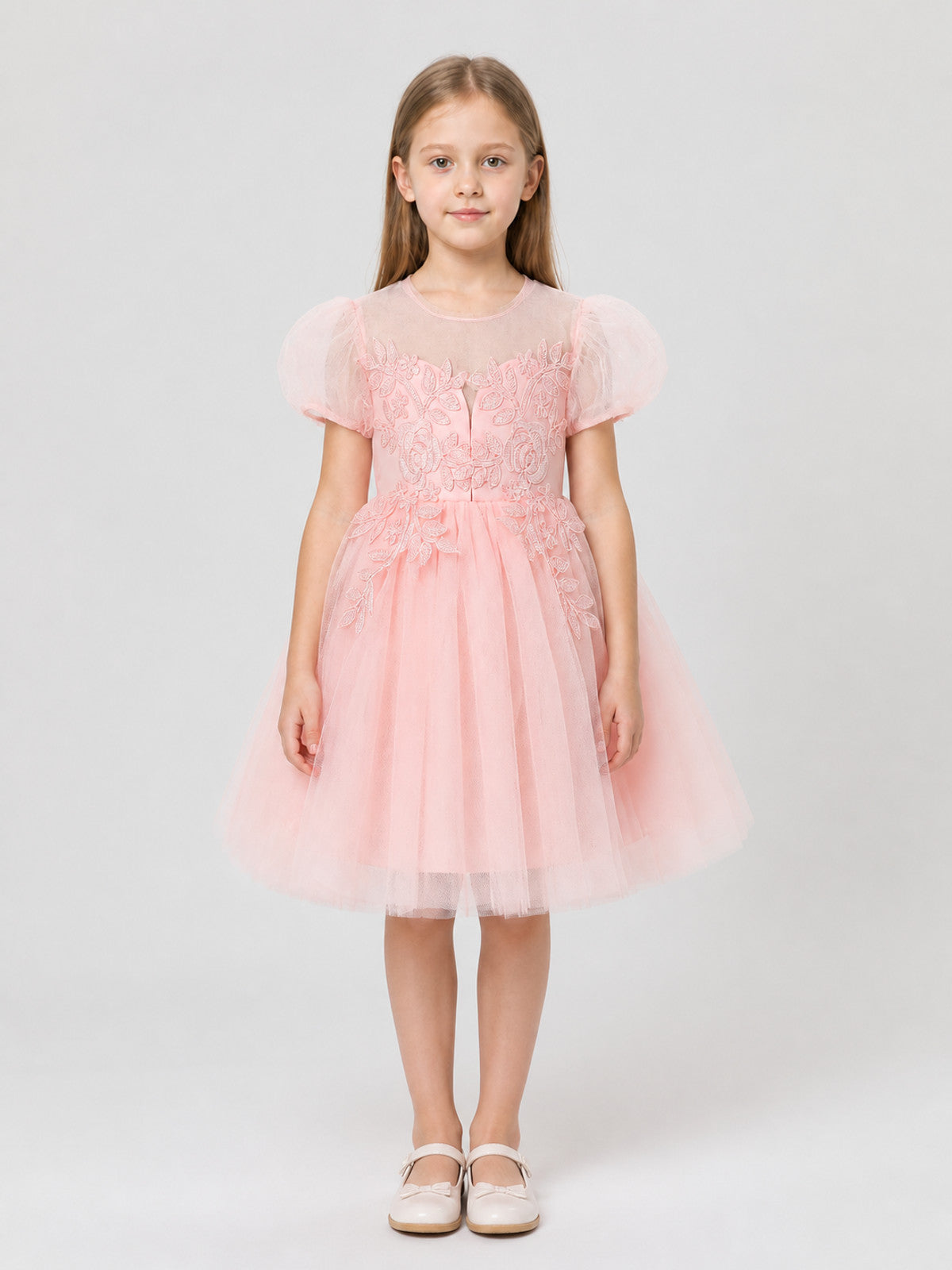 Festive Princess Dress with a Full Skirt and Embroidery on-model view