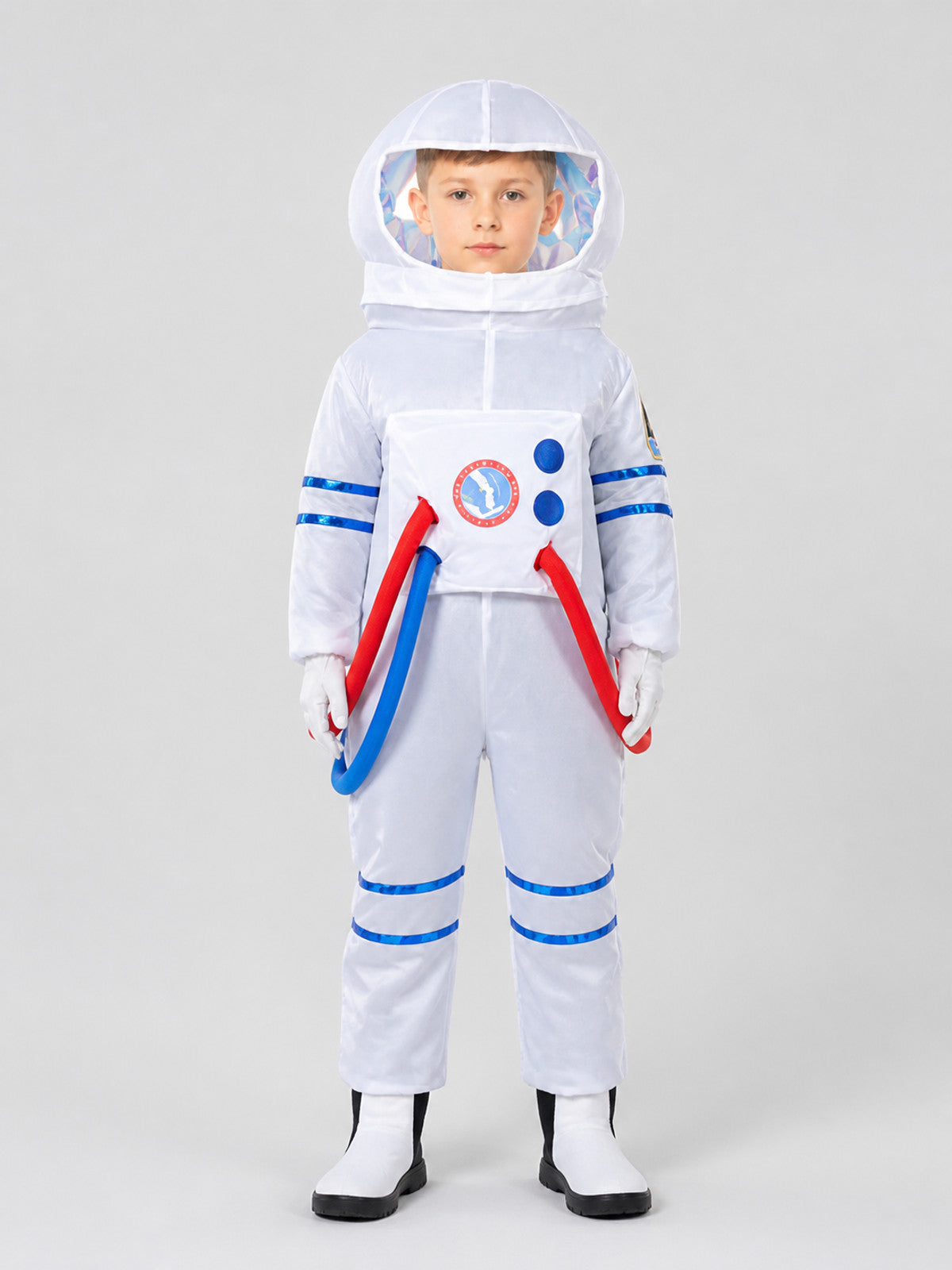 One-Piece Astronaut Costume with Clear Visor, White on-model view