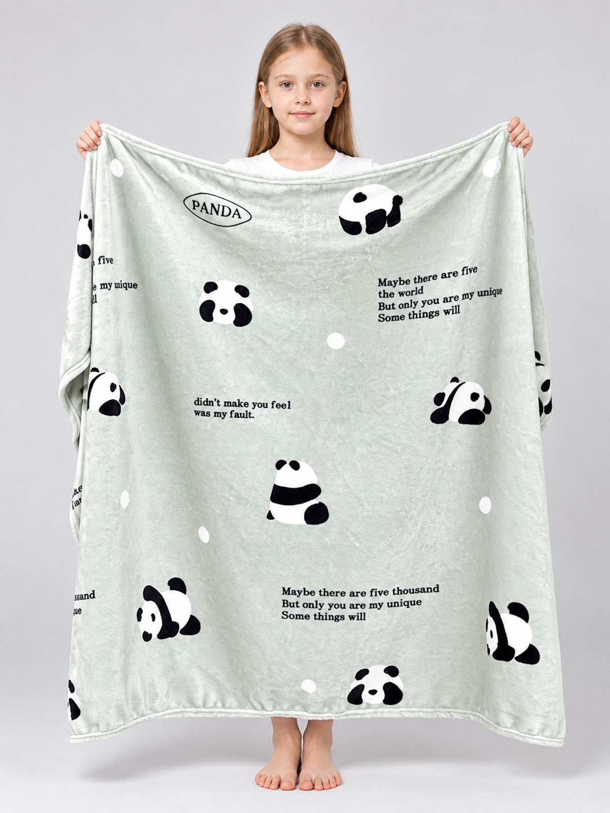 Light Green Milk Velvet Blanket with Panda Print