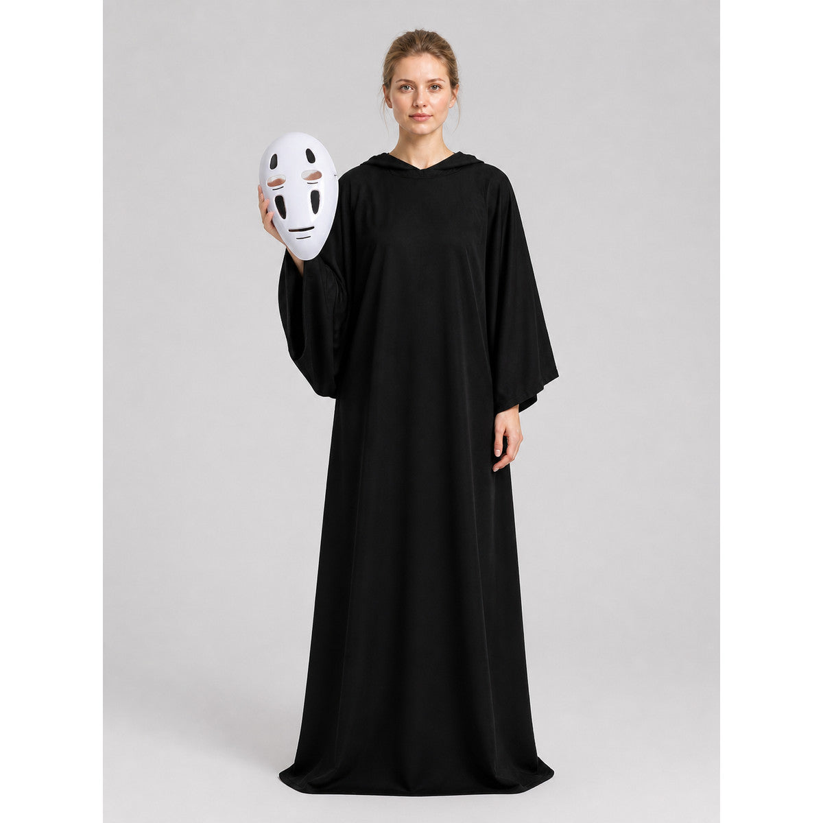 No-Face Cosplay Costume with Mask and Hood on-model view