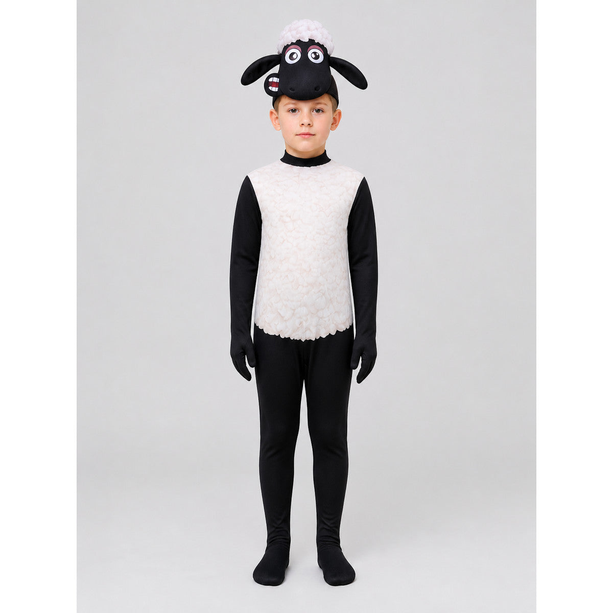 One-Piece Black-and-White Sheep Costume for Cosplay on-model view
