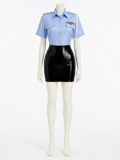 Women's Sexy Police Officer Halloween Costume Set, Light Blue Top & Black