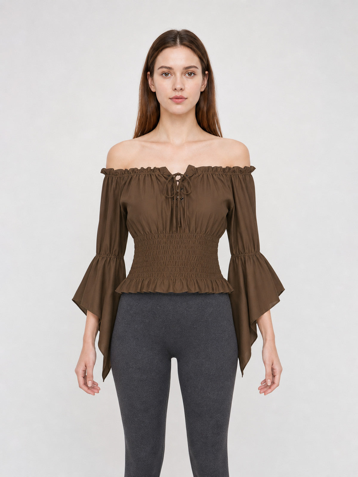 Cropped Ruffle Tie-Front Blouse front view
