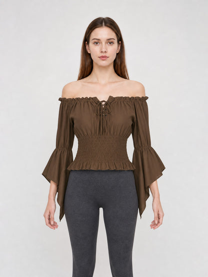 Cropped Ruffle Tie-Front Blouse front view