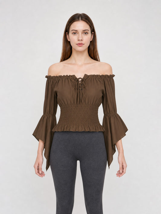 Cropped Ruffle Tie-Front Blouse front view