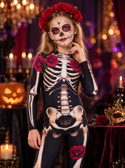 Skeleton Costume Black Jumpsuit with Print