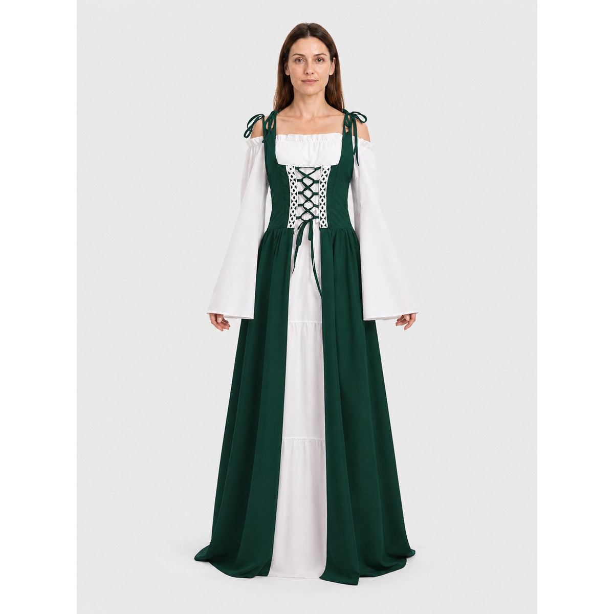 Royal Long Dress, Wide Sleeves, Lace-Up, S–3XL on-model view