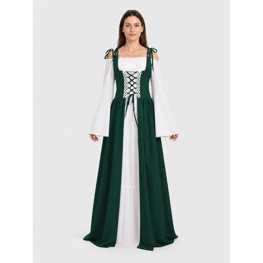 Royal Long Dress, Wide Sleeves, Lace-Up, S–3XL on-model view