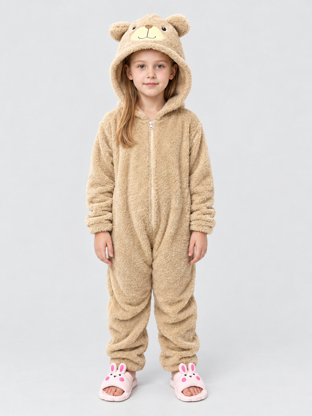 Kids' Flannel Hooded Pajama Jumpsuit with Ears