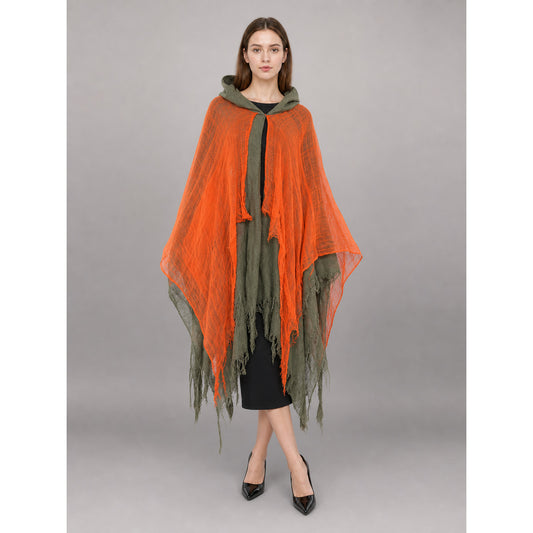 Orange and Gray Hooded Costume Cloak