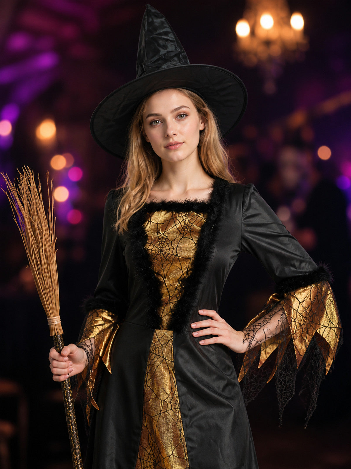 Women's Witch Costume w-y913 for Halloween on-model view