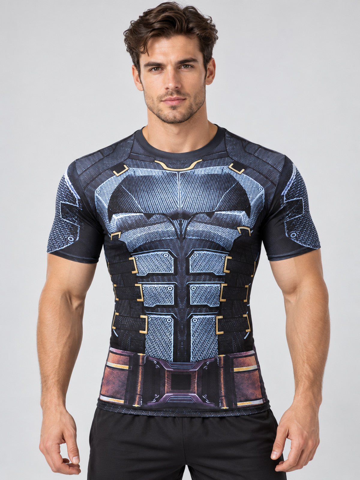 Athletic T-Shirt with Superhero Print and Gold