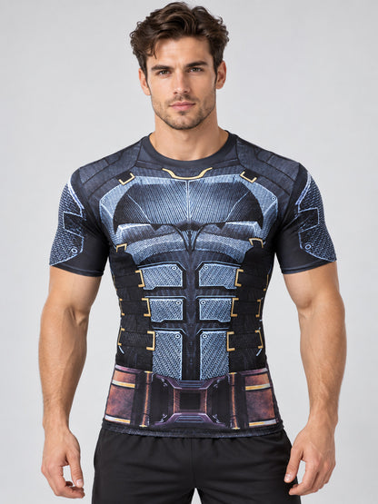 Athletic T-Shirt with Superhero Print and Gold