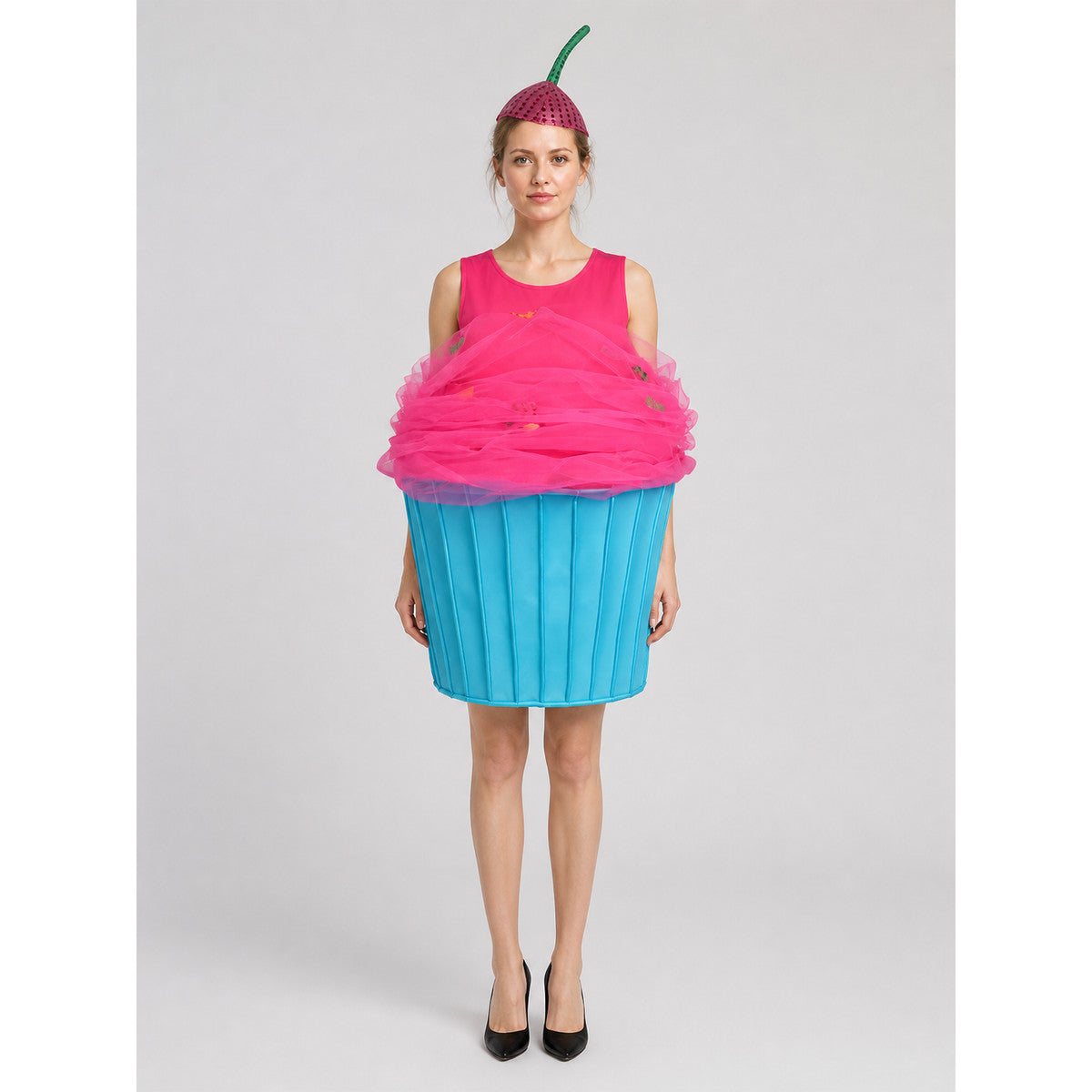 Cupcake Costume with Pink Frosting and Blue Cup on-model view