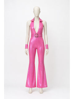 Jumpsuit with a Deep V-Neckline and Flared Legs