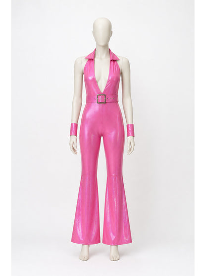 Jumpsuit with a Deep V-Neckline and Flared Legs main product view