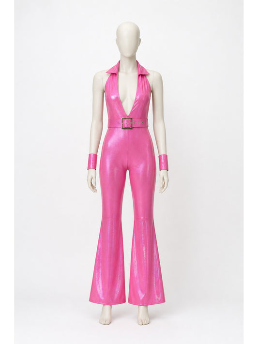 Jumpsuit with a Deep V-Neckline and Flared Legs main product view