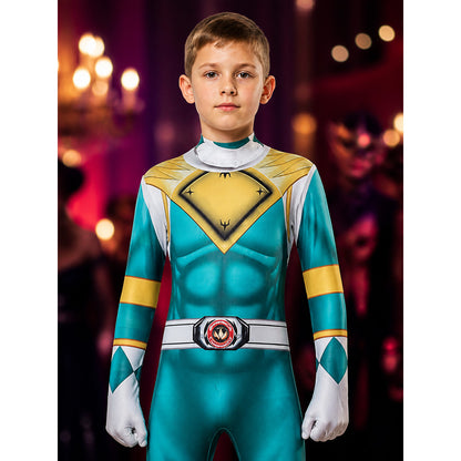 Dinosaur Ranger Teal Geometric Print Jumpsuit Cosplay Halloween Costume on-model view