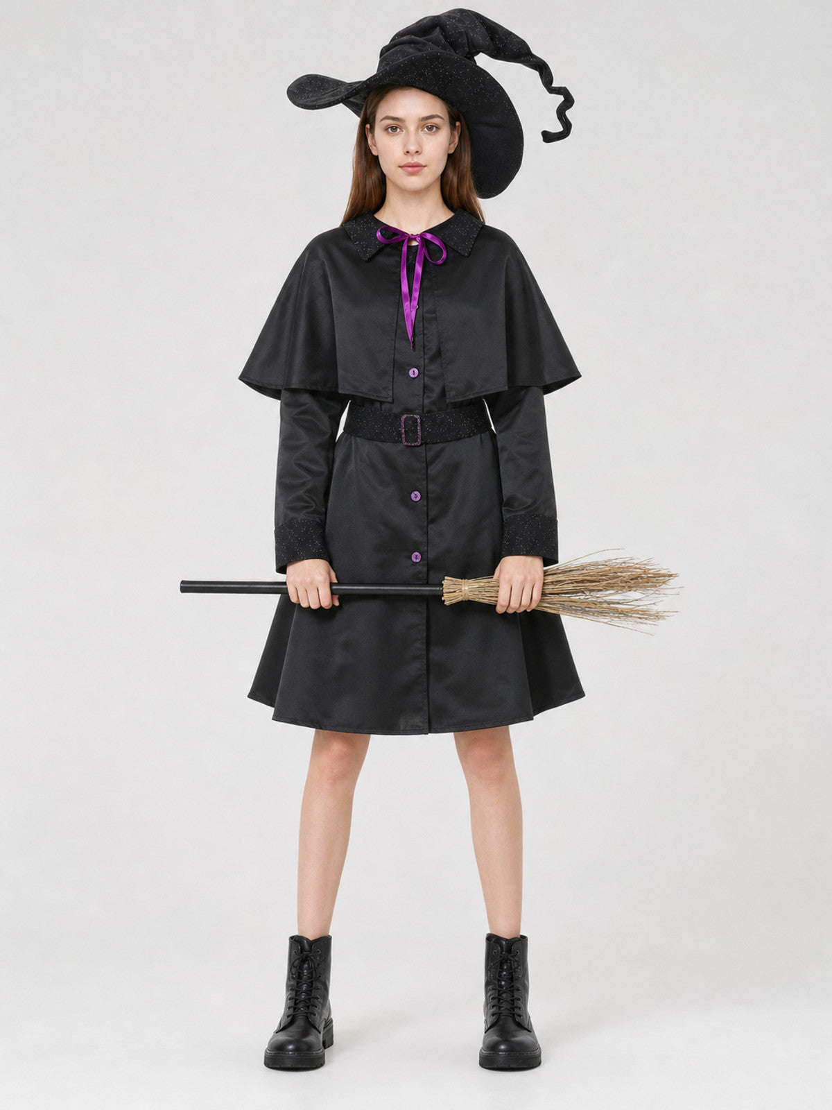 Witch Costume with Hat and Cape on-model view