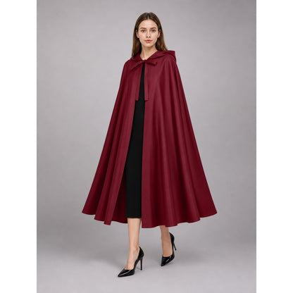 Medieval Burgundy Hooded Carnival Cloak front view