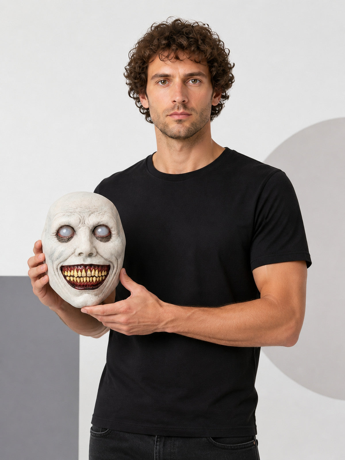 Gray and White Halloween Mask with Yellow Teeth