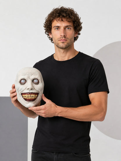 Gray and White Halloween Mask with Yellow Teeth