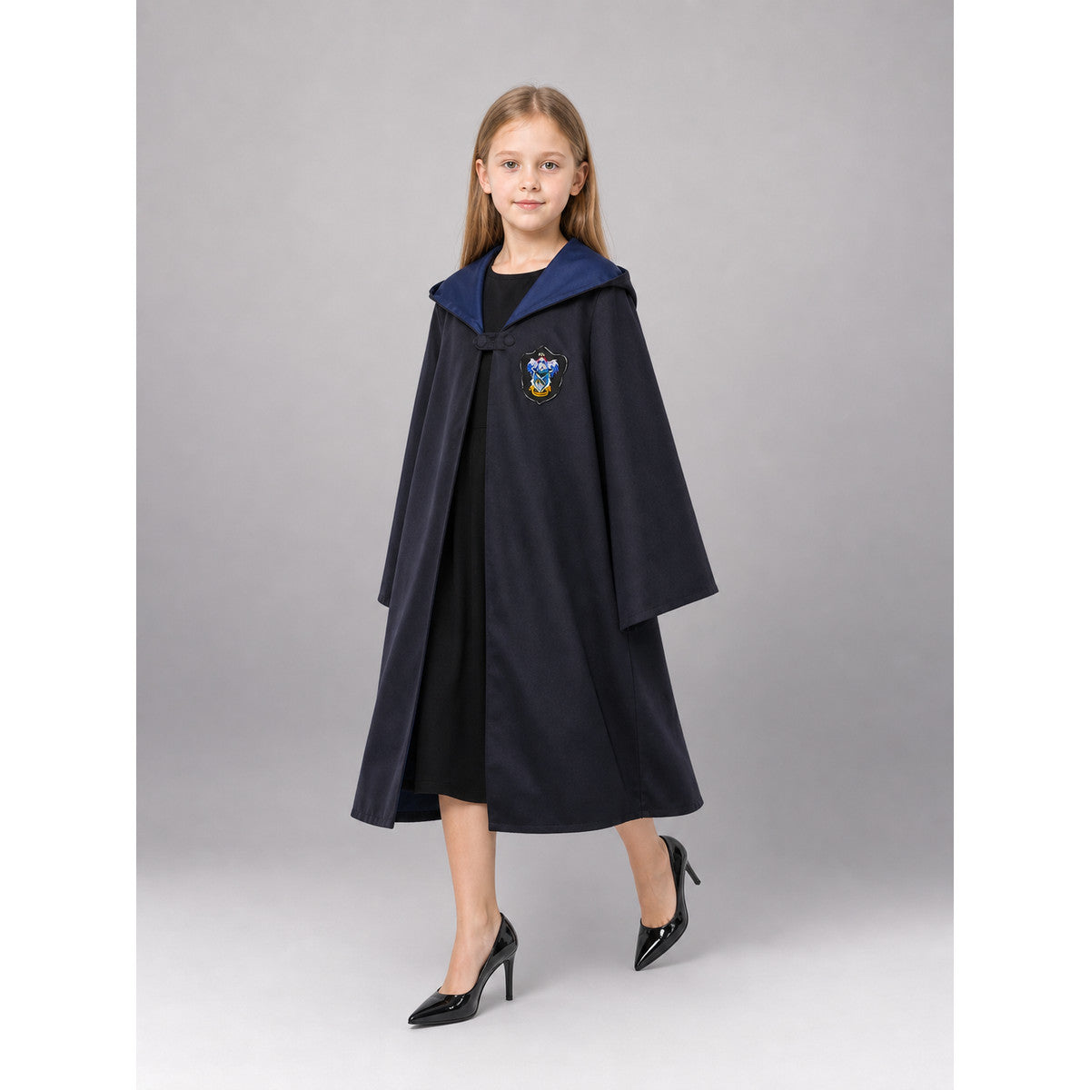 Black Hooded Carnival Cloak for Cosplay front view