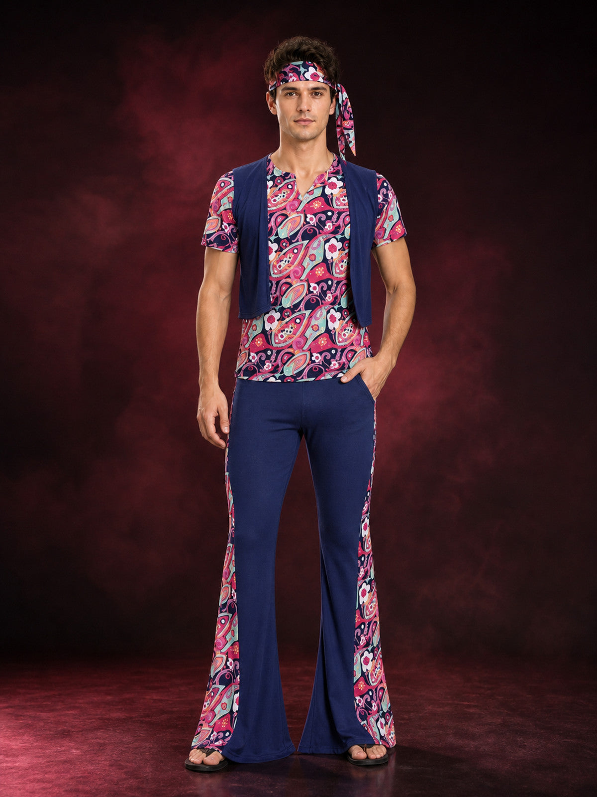 Retro Disco-Style Jumpsuit 1643 with Paisley Print main product view