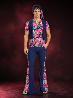 Retro Disco-Style Jumpsuit 1643 with Paisley Print