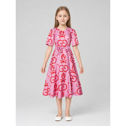 Cosplay dress with print and belt, short sleeves