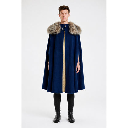 Long Blue Cape with Fur Collar main product view