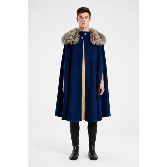 Long Blue Cape with Fur Collar main product view