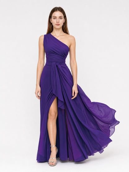 One-Shoulder Evening Dress with a High Slit on-model view