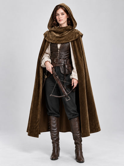 Long Hooded Cape, Dark Brown