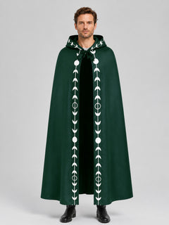 Green Moon Phase Hooded Cape for Adults – Long Halloween Witch & Wizard Cloak