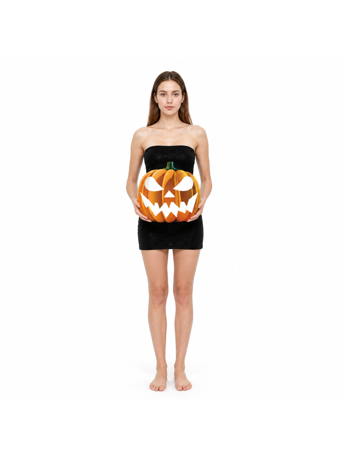 Halloween Pumpkin Decoration Ornament - Carved Pumpkin Face with Green Stem and