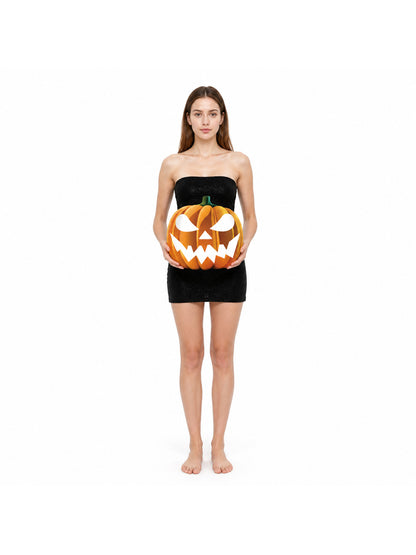 Halloween Pumpkin Decoration Ornament - Carved Pumpkin Face with Green Stem and