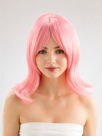 Pink Cosplay Wig with Bangs and Curled Ends main product view