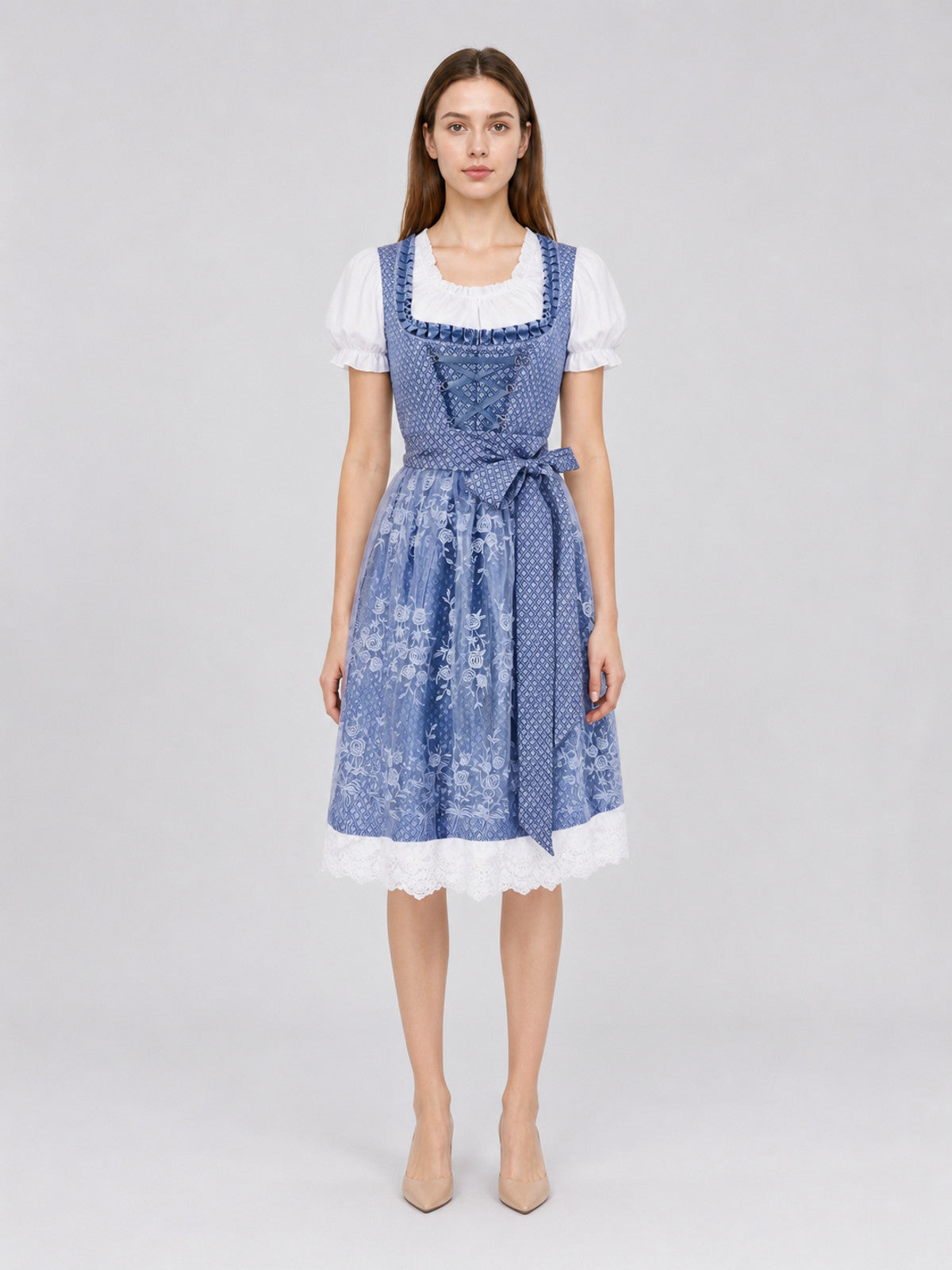 Alpine-Style Dirndl Dress with Lace-Up Front