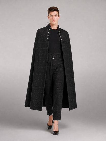 Black High-Waisted Pants with a Tonal Pattern front view