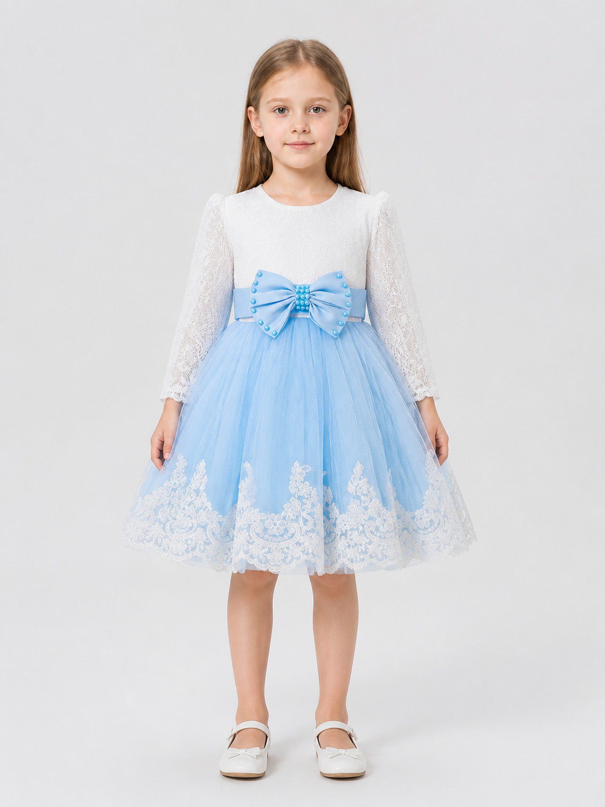 Lace Baptism Dress with Satin Bow