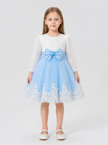 Lace Baptism Dress with Satin Bow