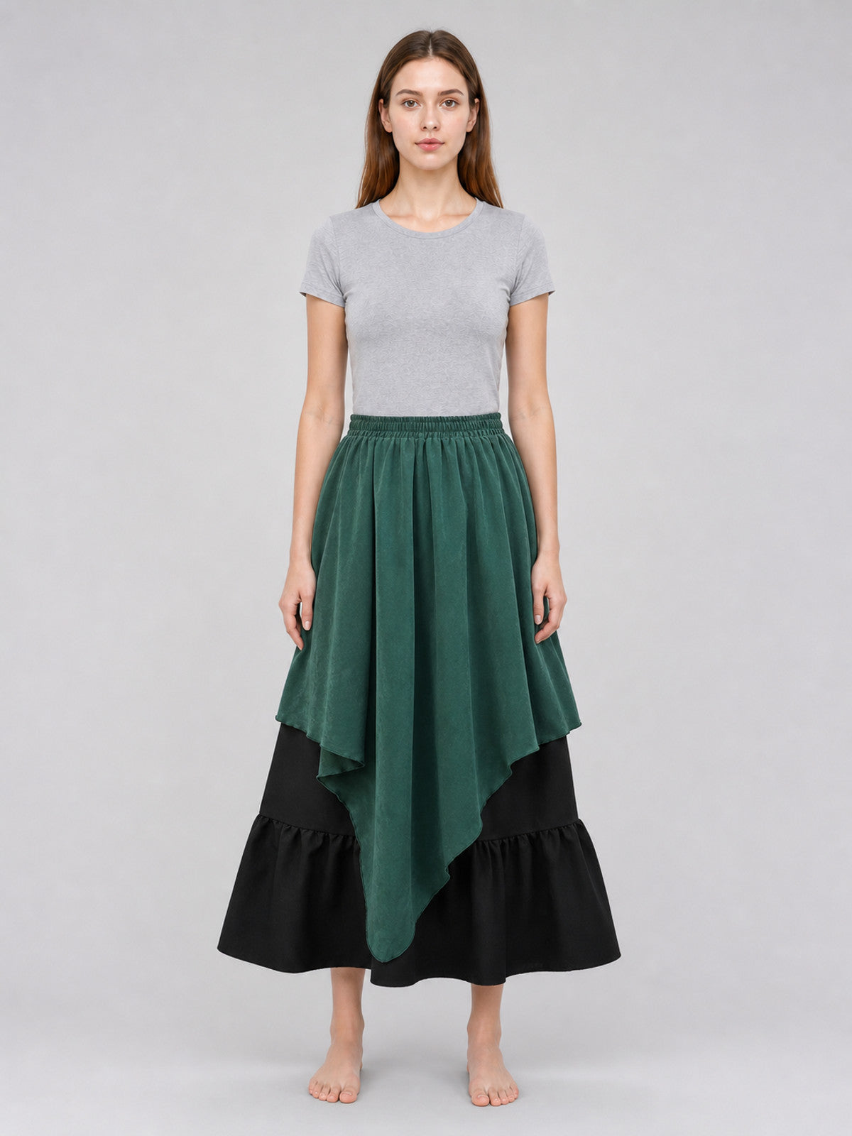 Layered Plaid Skirt with Asymmetrical Draping