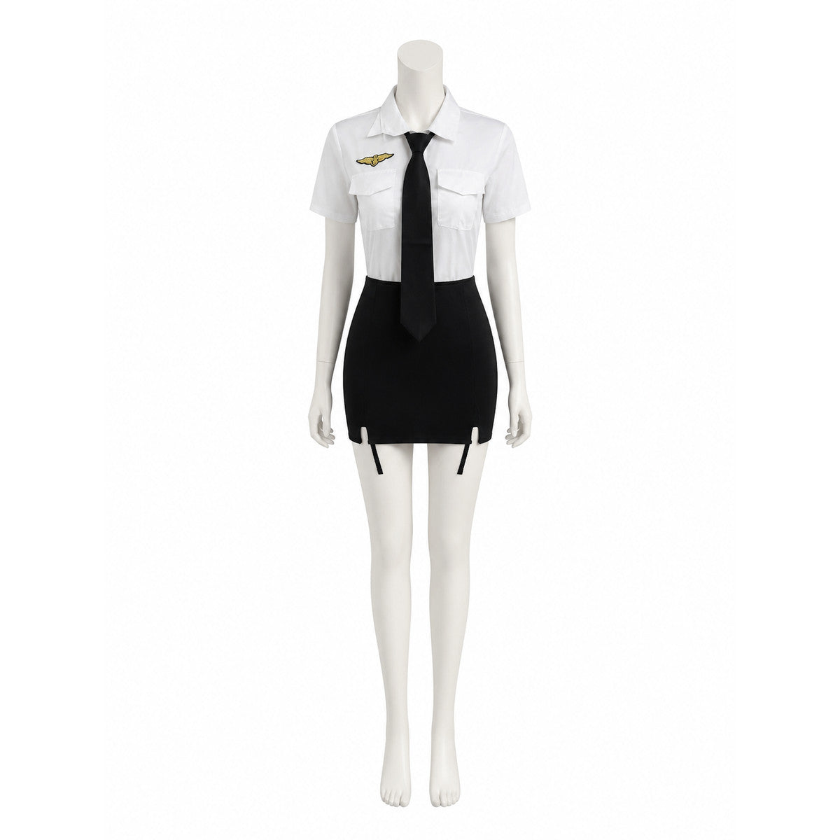 Women's Police Officer Costume Set, White Shirt with Black Tie and Skirt, Sexy on-model view