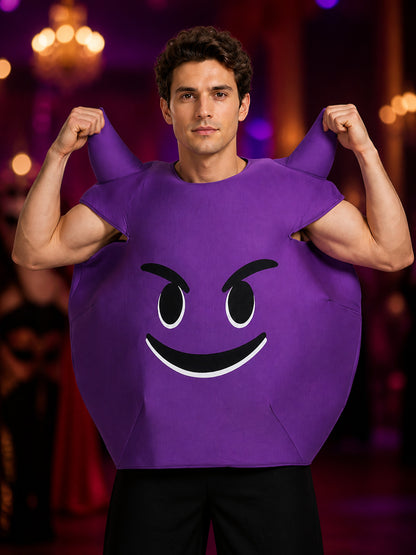 Inflatable Purple Eggplant Costume with Cartoon Face, Halloween Party Outfit on-model view