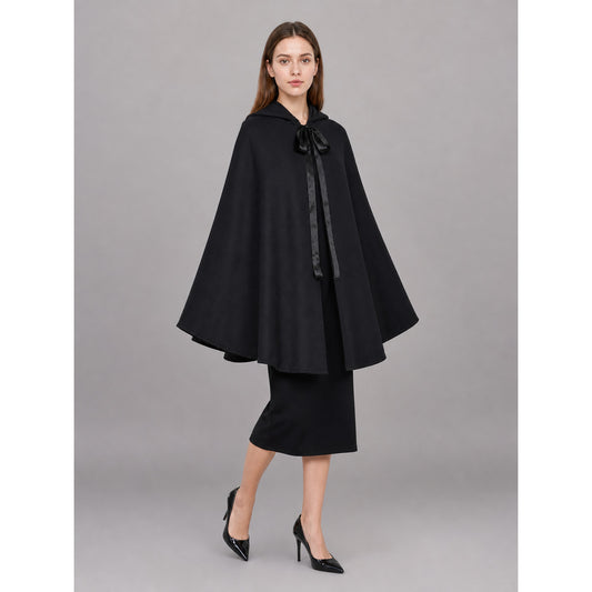 Black Carnival Cloak with Hood and Ties
