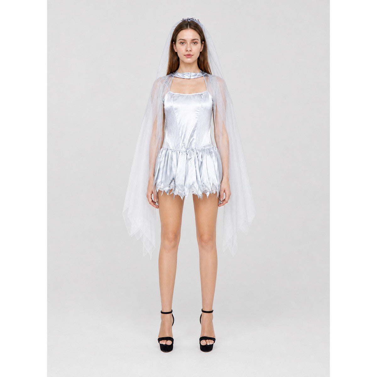 Stage Costume with Veil and Lace Hem on-model view